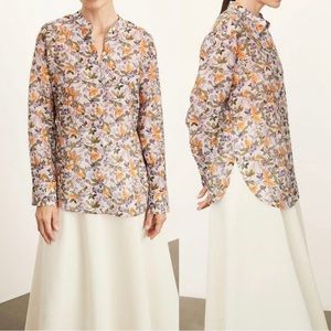 🔖Vince Wisteria Vine Button-Up Blouse Purple Yellow Floral Band Collar